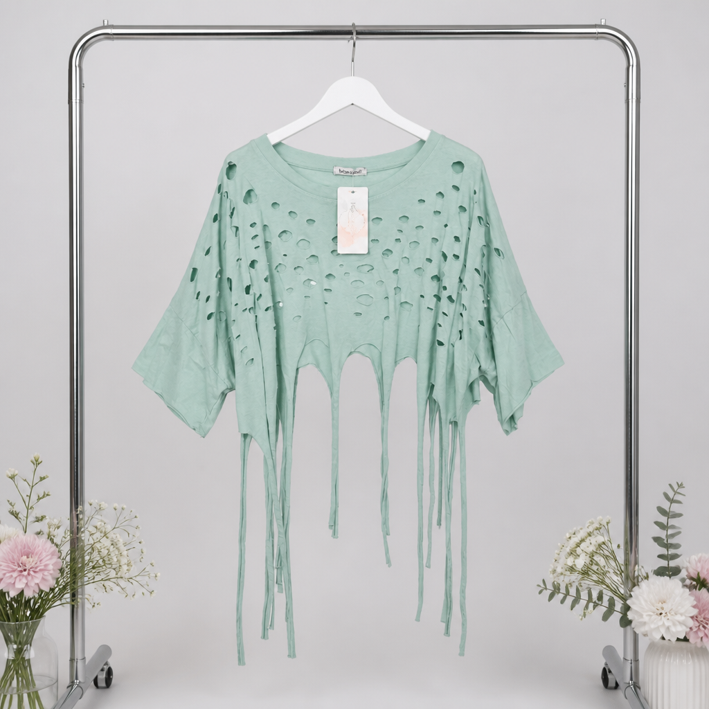 Crop Top mit Fransen und Cutouts