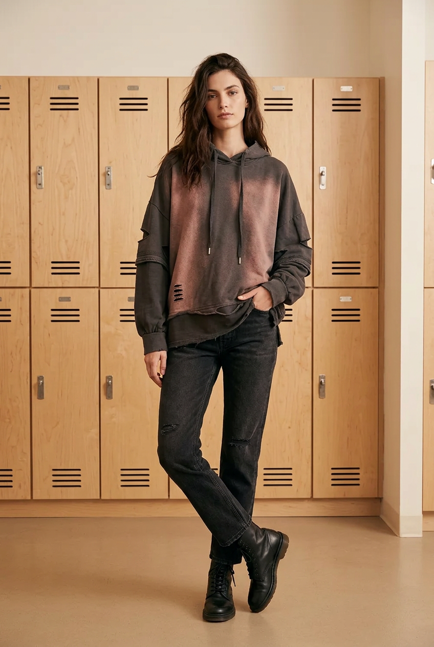 Stonewashed Hoodie mit Cutouts