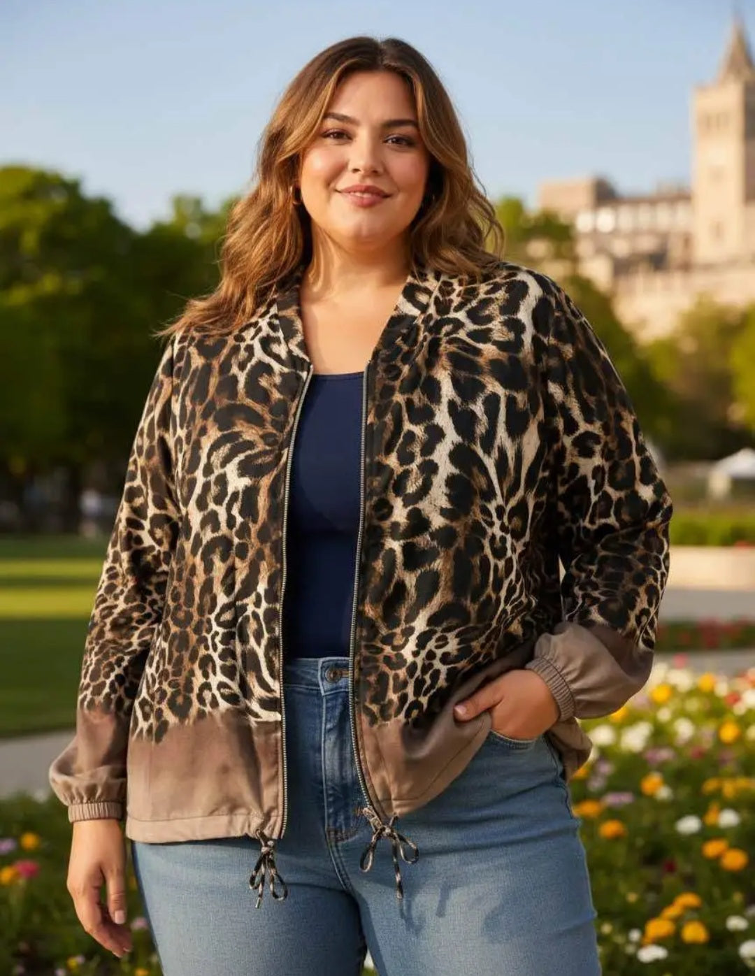 Leichte Blusenjacke mit Leoprint