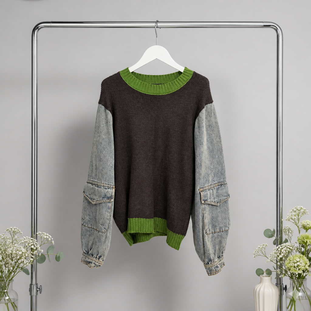 Strickpulli mit Jeansärmel