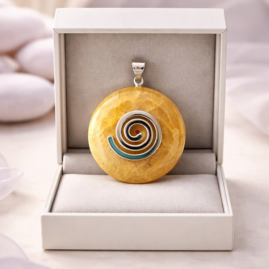 Gelber Aragonit Donut mit Halter