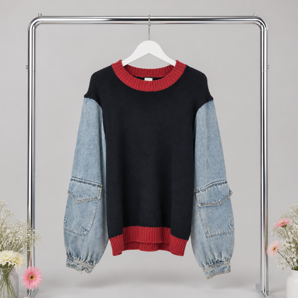 Strickpulli mit Jeansärmel