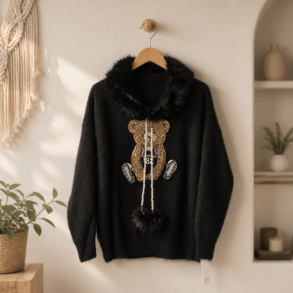 Teddy Strickpulli mit Kapuze