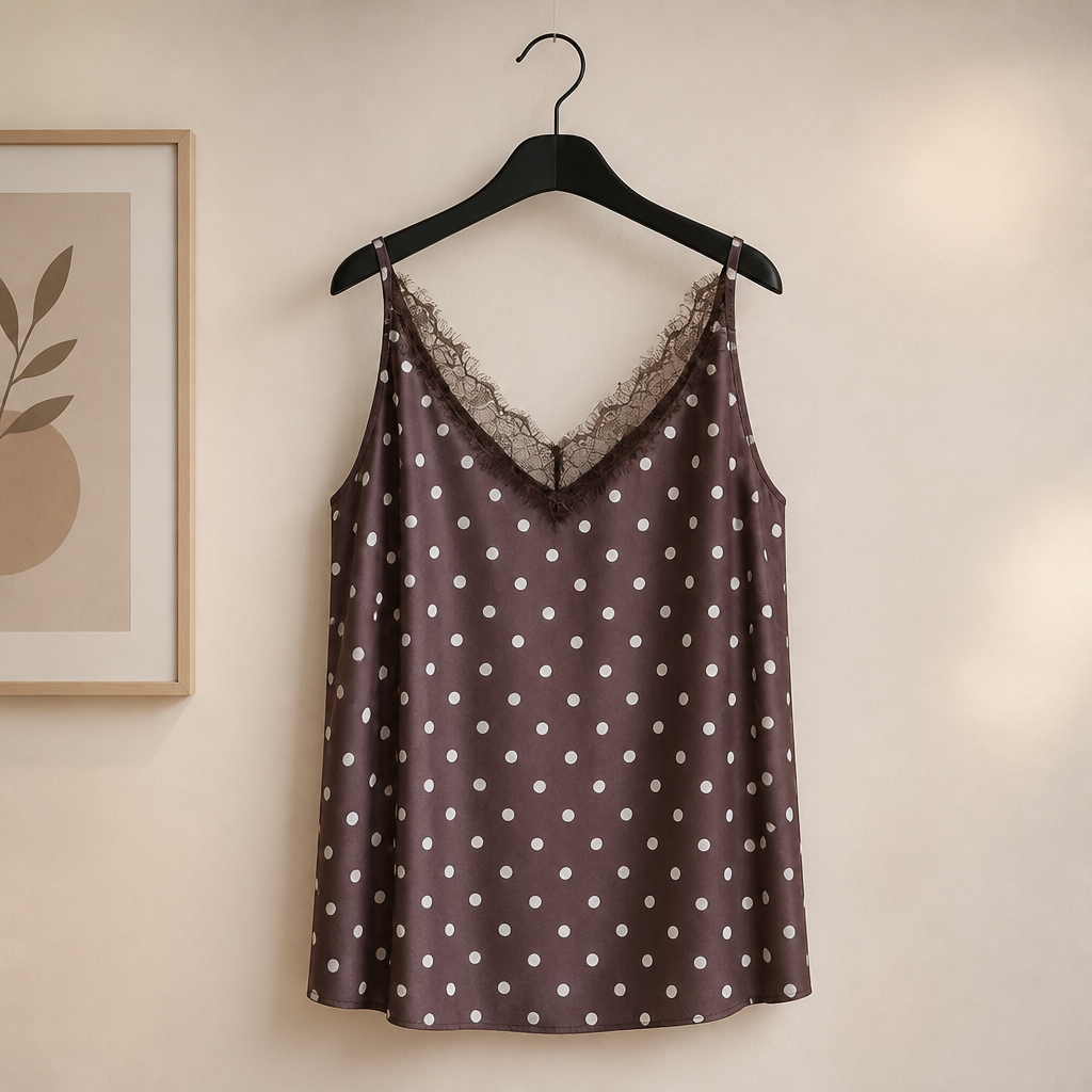 Spaghettitop mit Polkadots und Spitze